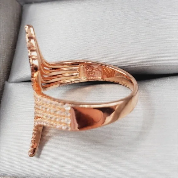 Chocolate & White Diamond Simulants Rose Gold - 925 Sterling Silver Ring
